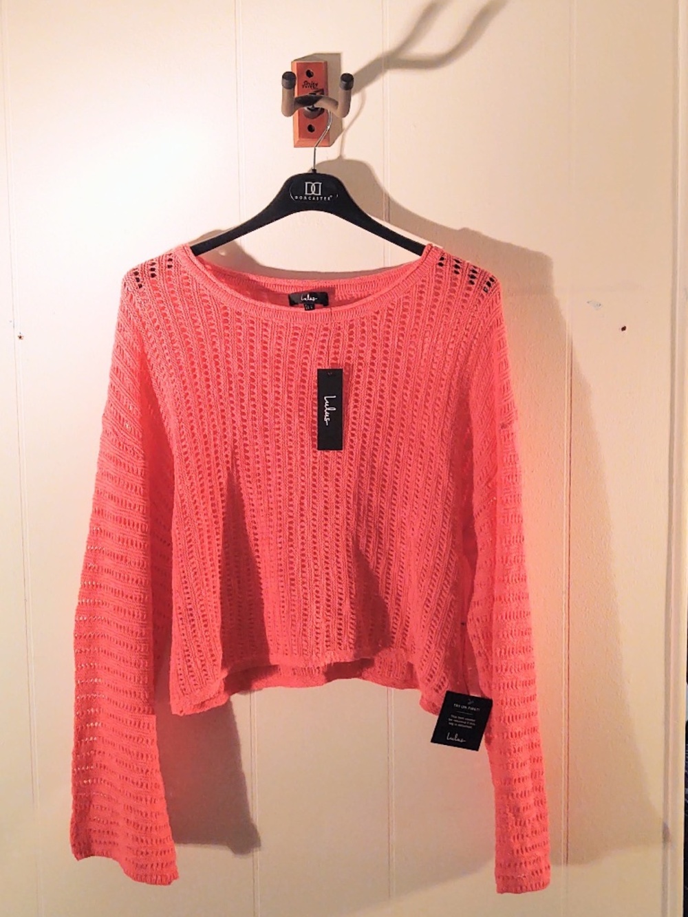 NWT Lulus XL Minna Hot Pink / Coral Open Knit Dolman Sleeve Sweater
